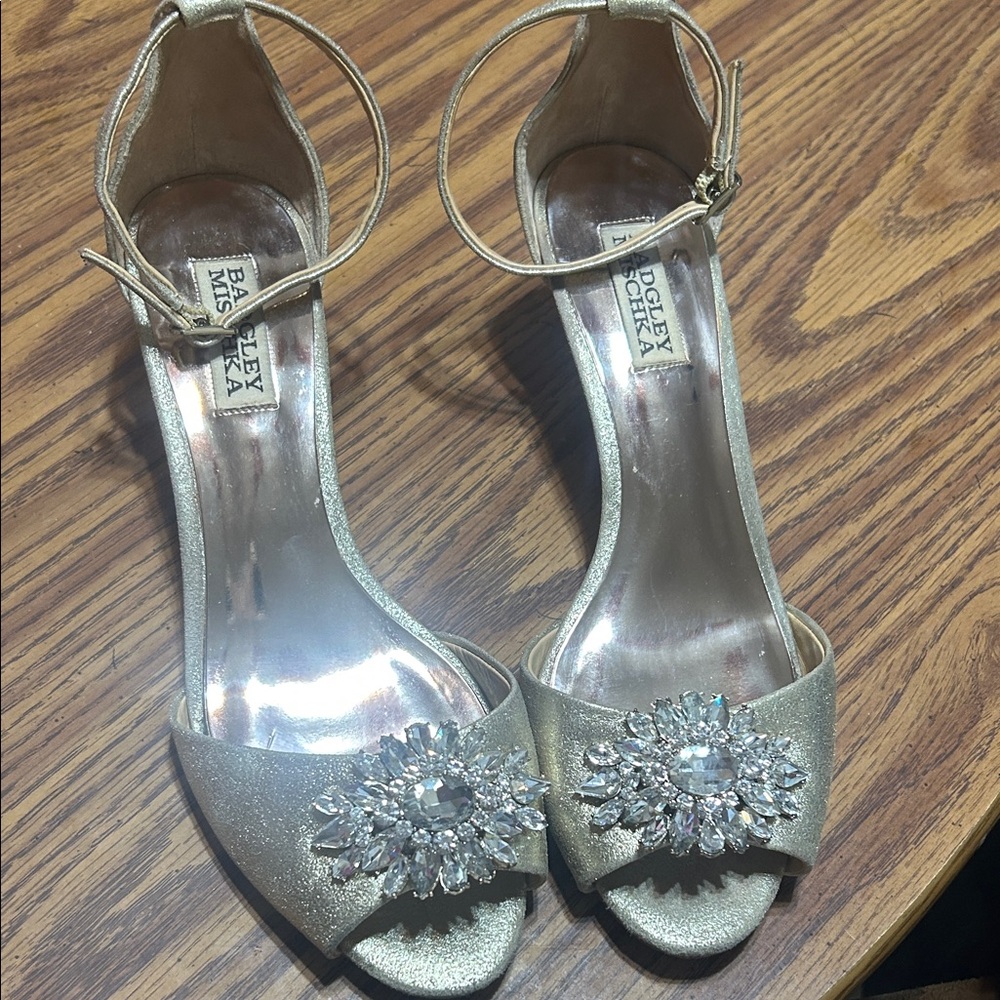 Badgley Mischka Gold Crystal Embellished Heels